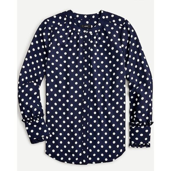 J. Crew Women's Band-Collar Shirt With Ruffle Cuffs In Polka Dot Size XS. NEW - Picture 1 of 11